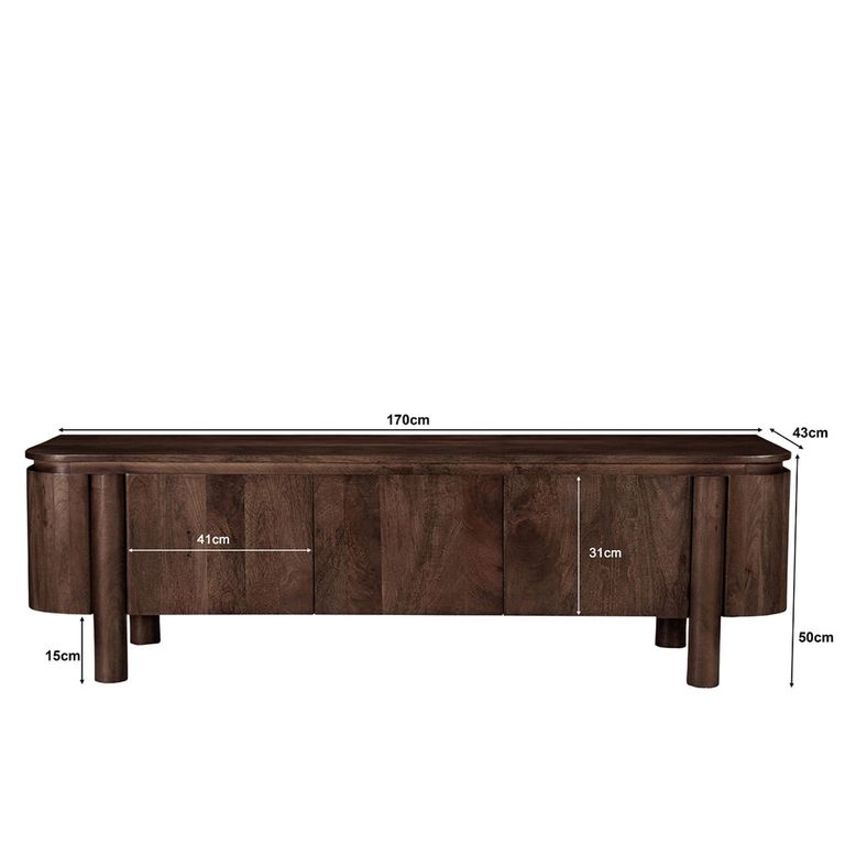 Salano Curved TV Unit - 3 Door - 170cm - Large - Chestnut - Mango Wood