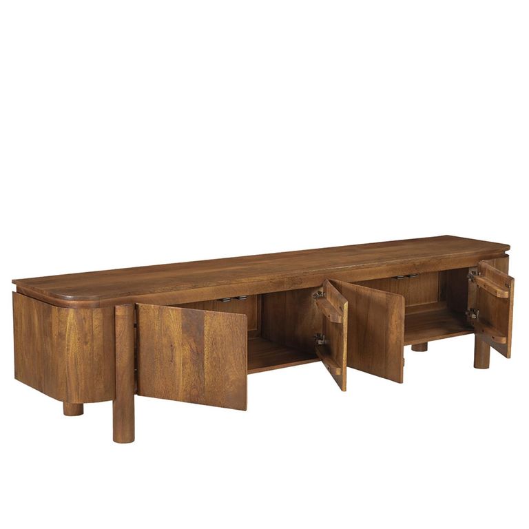 Salano Curved TV Unit - 4 Door - 210cm - Large - Brown - Mango Wood