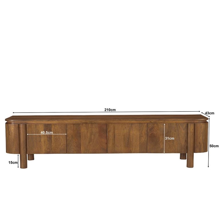 Salano Curved TV Unit - 4 Door - 210cm - Large - Brown - Mango Wood