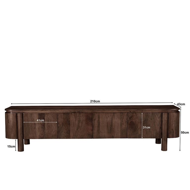 Salano Curved TV Unit - 4 Door - 210cm - Large - Chestnut - Mango Wood