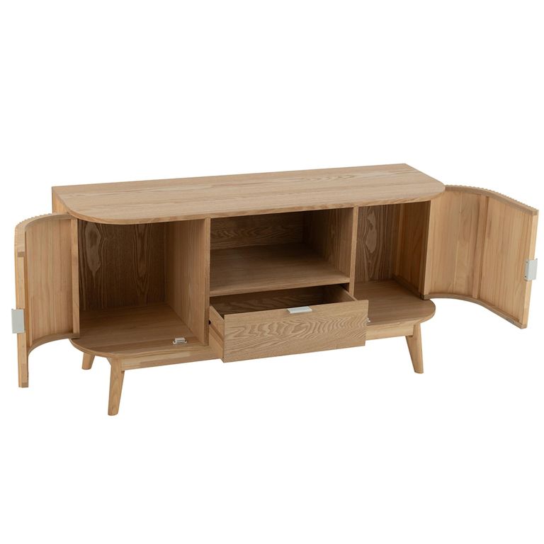 Curved Fluted TV Unit - 2 Door - 1 Drawer - 120cm - Medium - Natural Pine Wood
