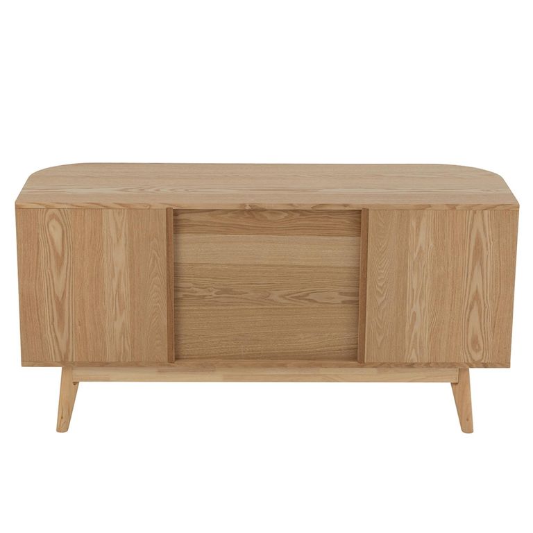 Curved Fluted TV Unit - 2 Door - 1 Drawer - 120cm - Medium - Natural Pine Wood
