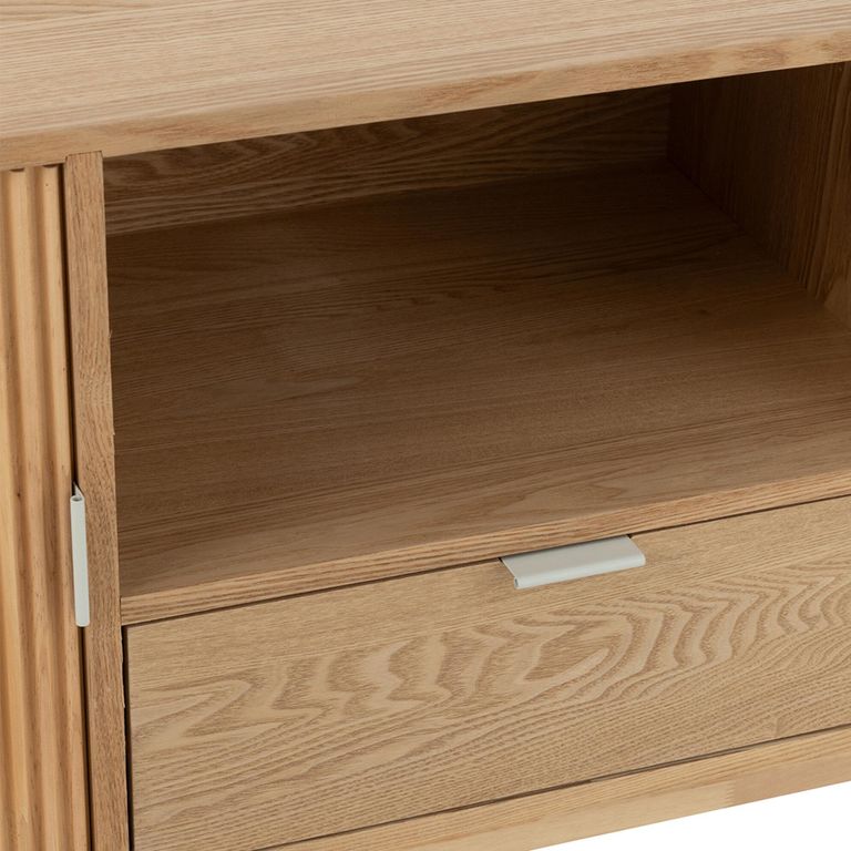 Curved Fluted TV Unit - 2 Door - 1 Drawer - 120cm - Medium - Natural Pine Wood