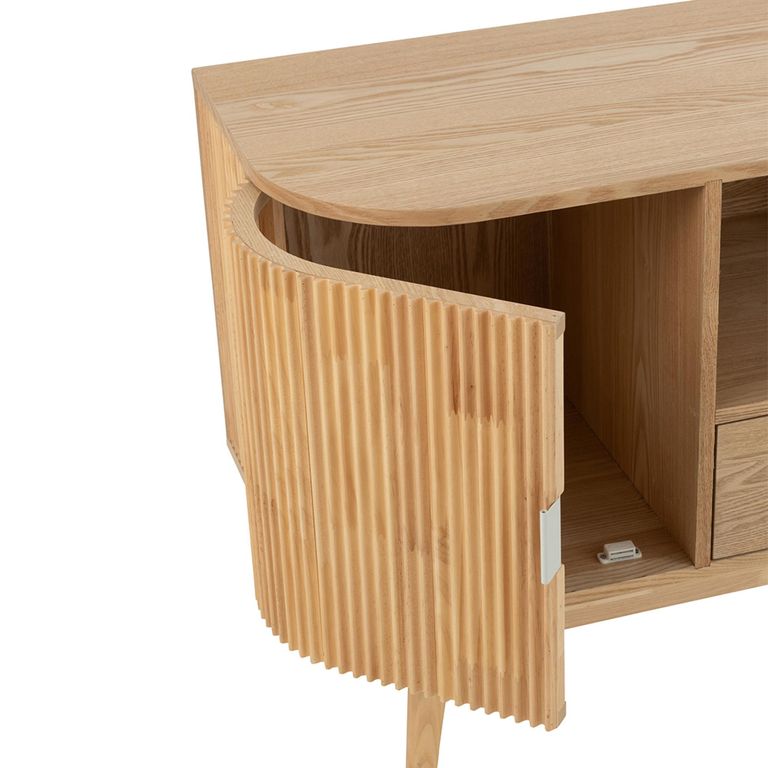Curved Fluted TV Unit - 2 Door - 1 Drawer - 120cm - Medium - Natural Pine Wood