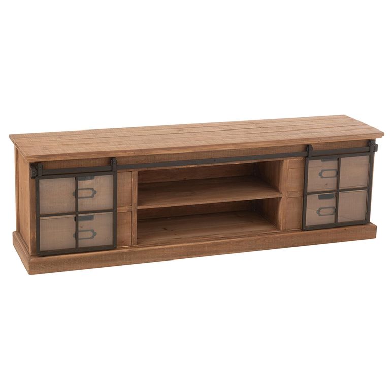 Mia TV Unit - 2 Sliding Door - 4 Drawer - 160cm - Medium - Natural Wood and Glass