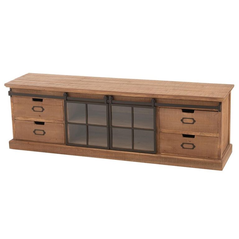 Mia TV Unit - 2 Sliding Door - 4 Drawer - 160cm - Medium - Natural Wood and Glass