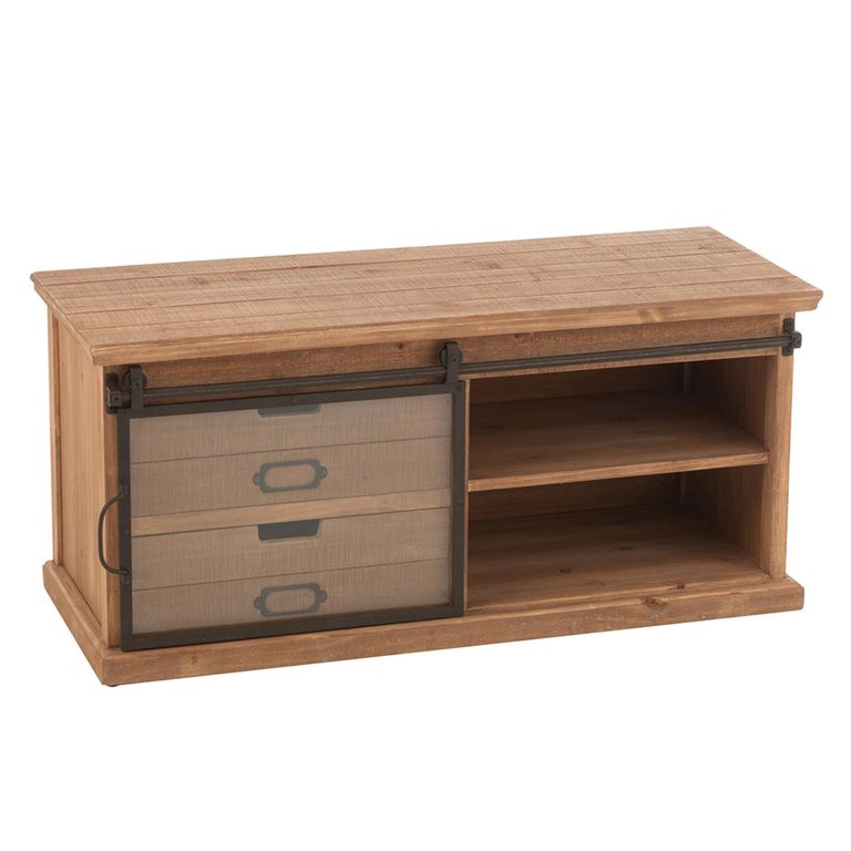 Sia TV Unit - 1 Sliding Door - 2 Drawer - 100cm - Compact - Natural Wood and Glass