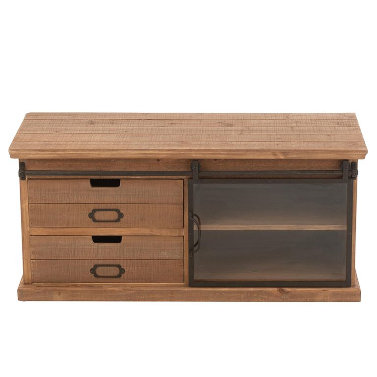 Sia TV Unit - 1 Sliding Door - 2 Drawer - 100cm - Compact - Natural Wood and Glass