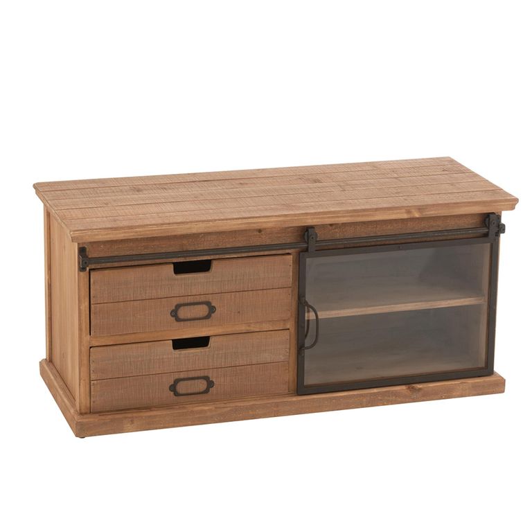 Sia TV Unit - 1 Sliding Door - 2 Drawer - 100cm - Compact - Natural Wood and Glass