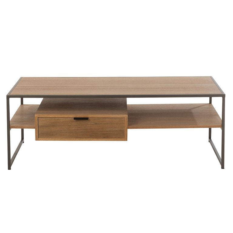 TV Unit - 1 Drawer - 120cm - Medium - Natural Wood - Metal