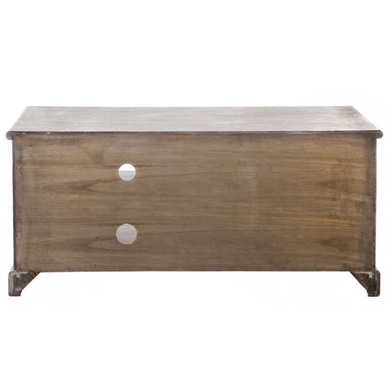 TV Unit - 120cm - Storage - Medium - 2 Rattan Basket - Grey Wood