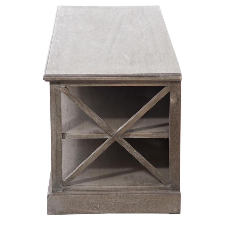 TV Unit - 120cm - Storage - Medium - 2 Rattan Basket - Grey Wood
