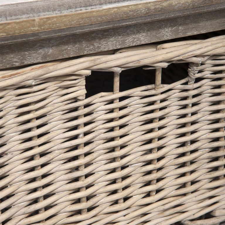 TV Unit - 120cm - Storage - Medium - 2 Rattan Basket - Grey Wood