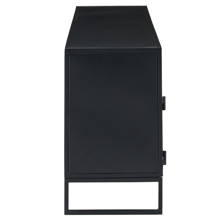TV Unit - 2 Door - 122cm - Medium - Natural Rattan and Black Metal