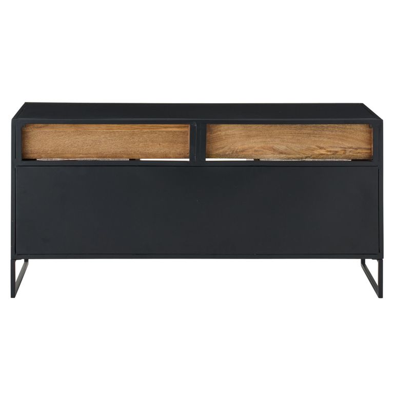 TV Unit - 2 Door - 122cm - Medium - Natural Rattan and Black Metal