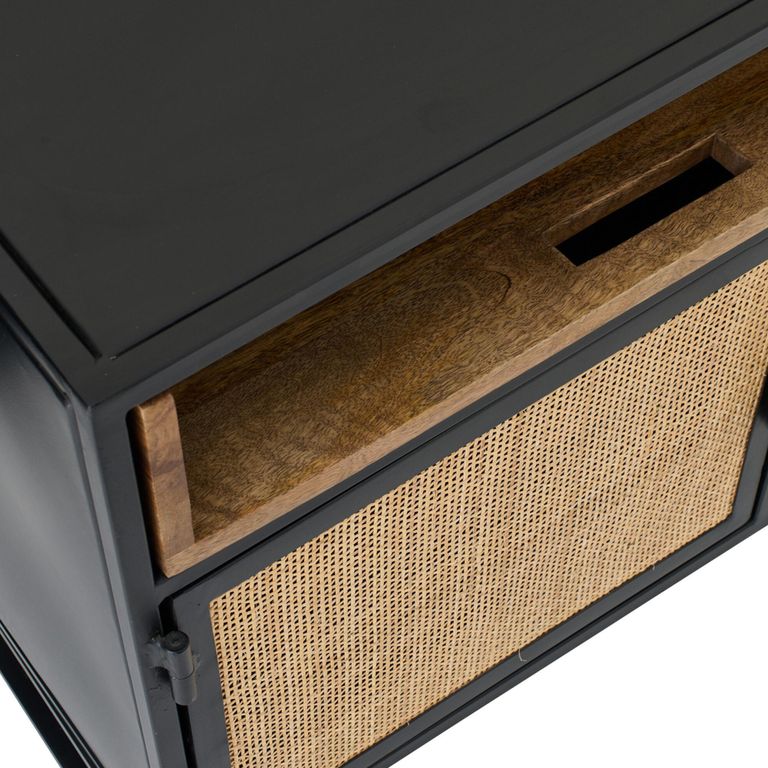 TV Unit - 2 Door - 122cm - Medium - Natural Rattan and Black Metal
