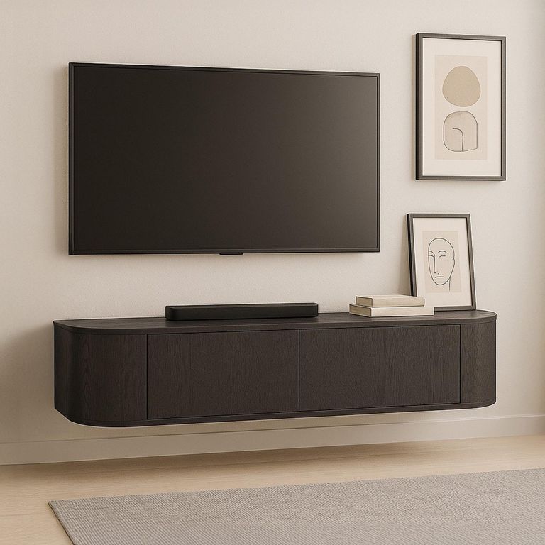 Novero Curved Floating TV Unit - 2 Door - 140cm - Medium - Wall Mounted - Espresso Oak