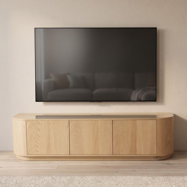 Novero Curved TV Unit - 3 Door - 180cm - Medium - Natural Oak
