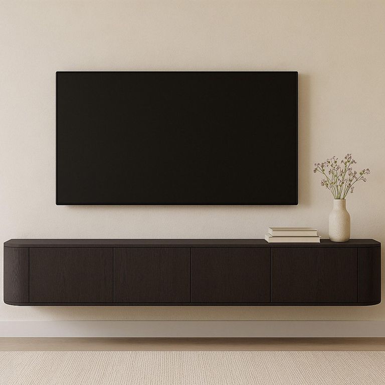 Novero Curved Floating TV Unit - 4 Door - 220cm - Large - Wall Mounted - Espresso Oak