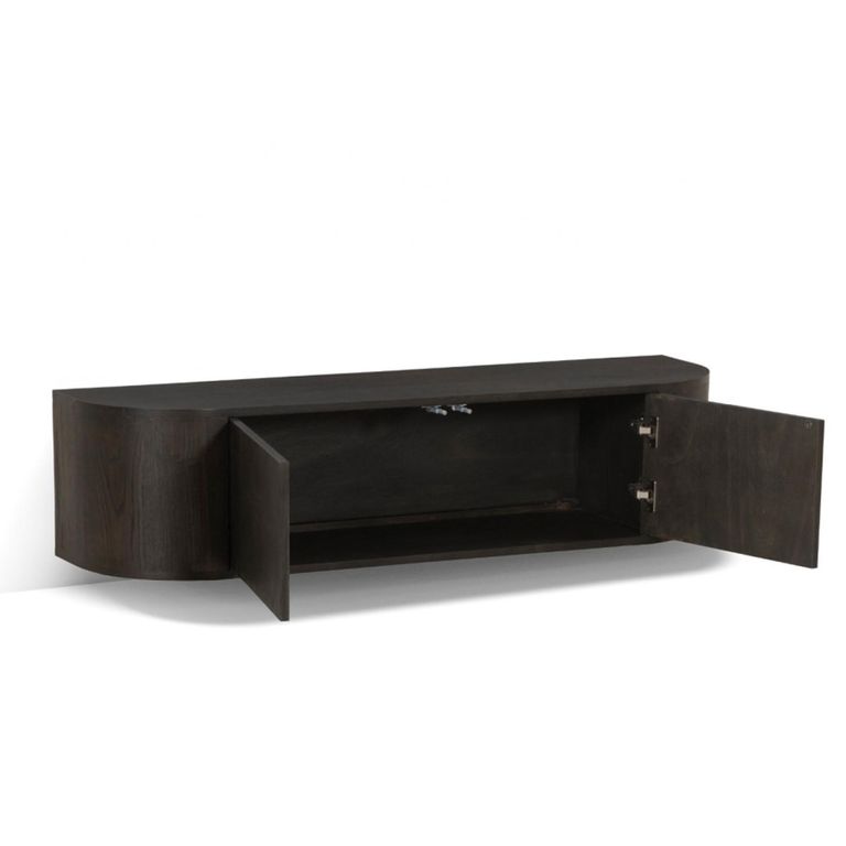Novero Curved Floating TV Unit - 2 Door - 140cm - Medium - Wall Mounted - Espresso Oak