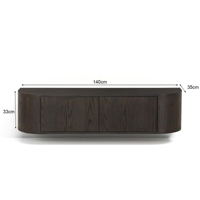 Novero Curved Floating TV Unit - 2 Door - 140cm - Medium - Wall Mounted - Espresso Oak