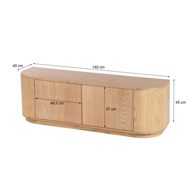 Novero Curved TV Unit - 2 Door - 140cm - Medium - Natural Oak