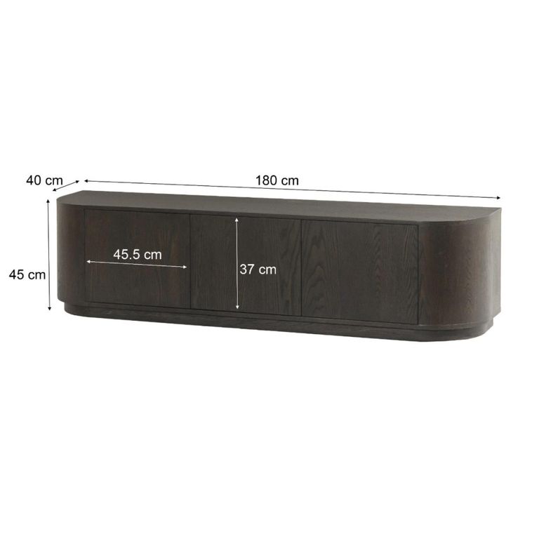 Novero Curved TV Unit - 3 Door - 180cm - Medium - Espresso Oak