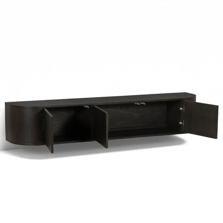 Novero Curved Floating TV Unit - 3 Door - 180cm - Medium - Wall Mounted - Espresso Oak
