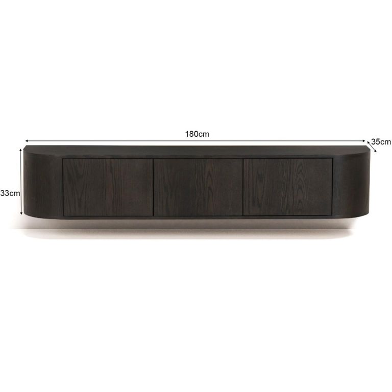 Novero Curved Floating TV Unit - 3 Door - 180cm - Medium - Wall Mounted - Espresso Oak