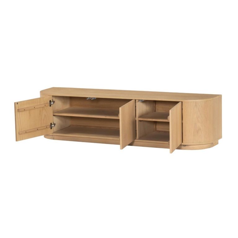 Novero Curved TV Unit - 3 Door - 180cm - Medium - Natural Oak