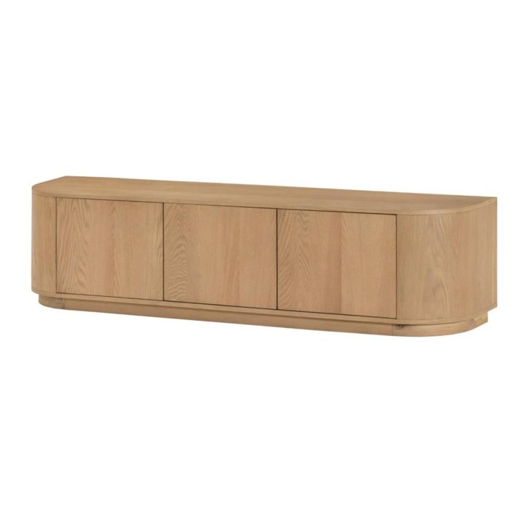 Novero Curved TV Unit - 3 Door - 180cm - Medium - Natural Oak