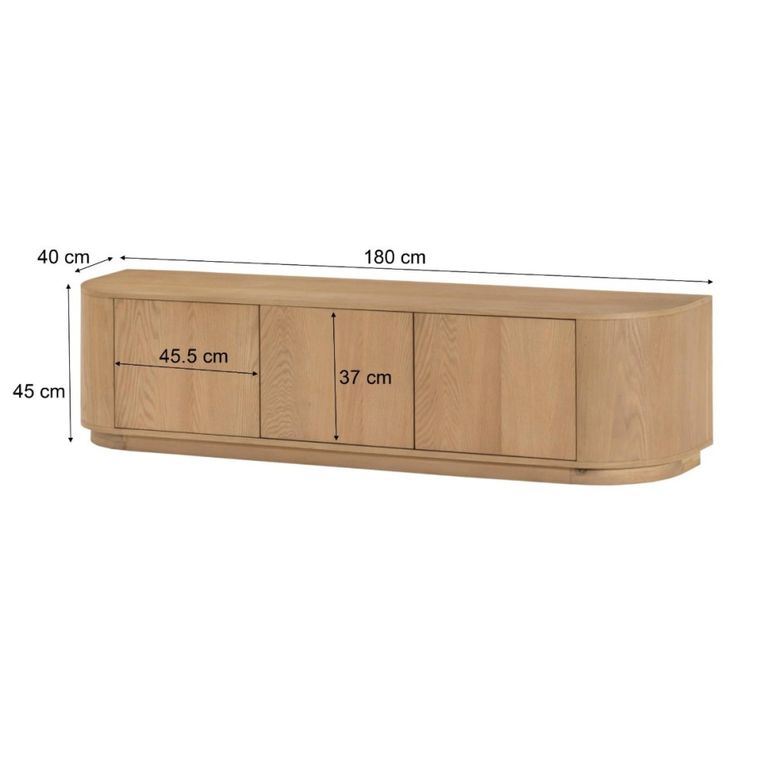 Novero Curved TV Unit - 3 Door - 180cm - Medium - Natural Oak