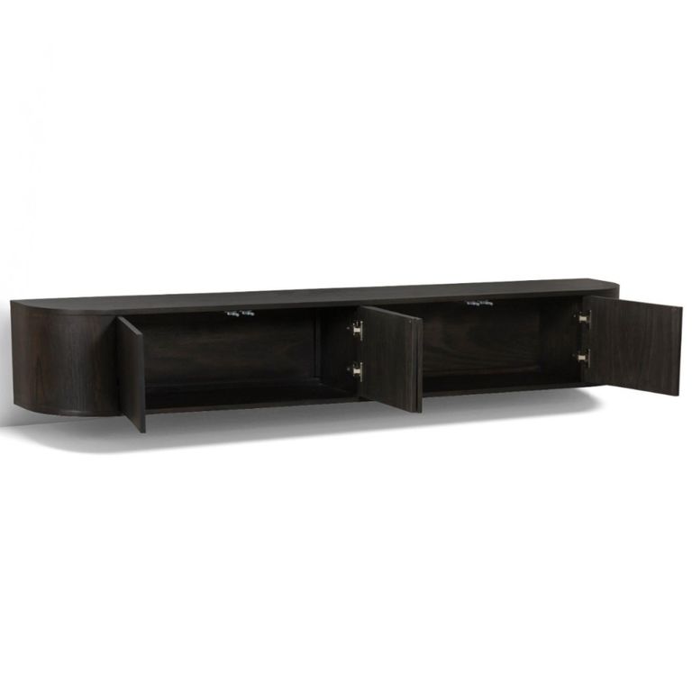 Novero Curved Floating TV Unit - 4 Door - 220cm - Large - Wall Mounted - Espresso Oak