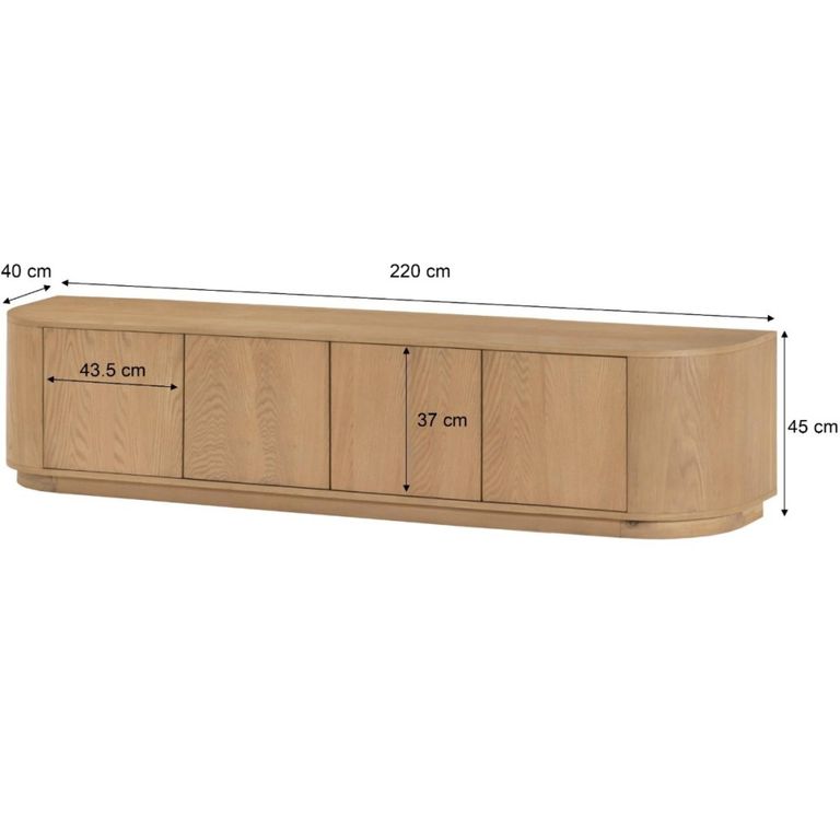 Novero Curved TV Unit - 4 Door - 220cm - Large - Natural Oak