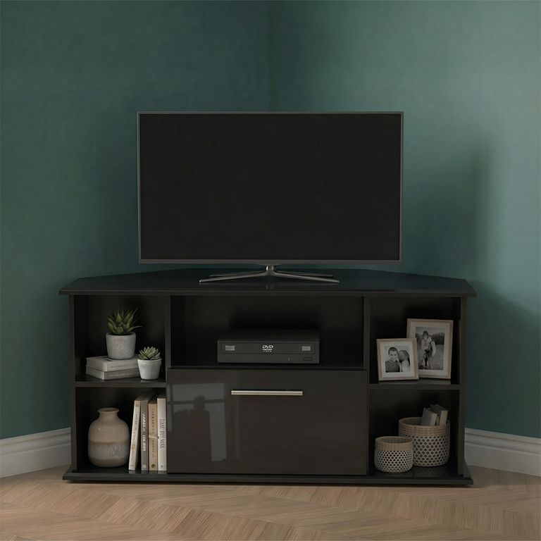Knightsbridge Corner TV Unit - 115cm - Black Gloss