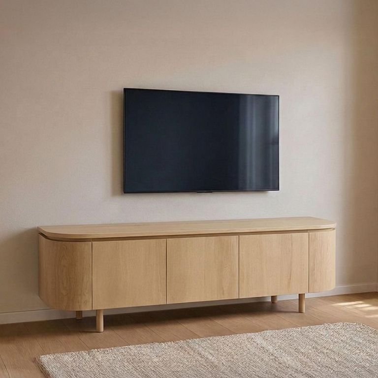 Tobago Curved TV Unit - 3 Door - 170cm - Large - Natural Oak