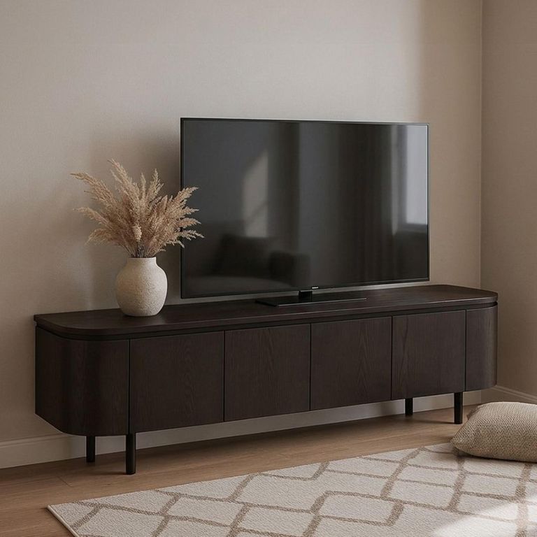 Tobago Curved TV Unit - 4 Door - 210cm - Large - Espresso Oak