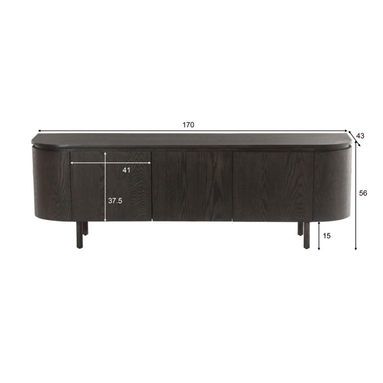 Tobago Curved TV Unit - 3 Door - 170cm - Large - Espresso Oak