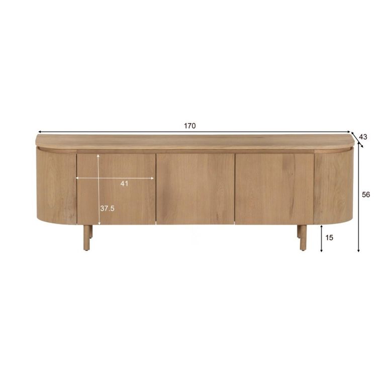 Tobago Curved TV Unit - 3 Door - 170cm - Large - Natural Oak