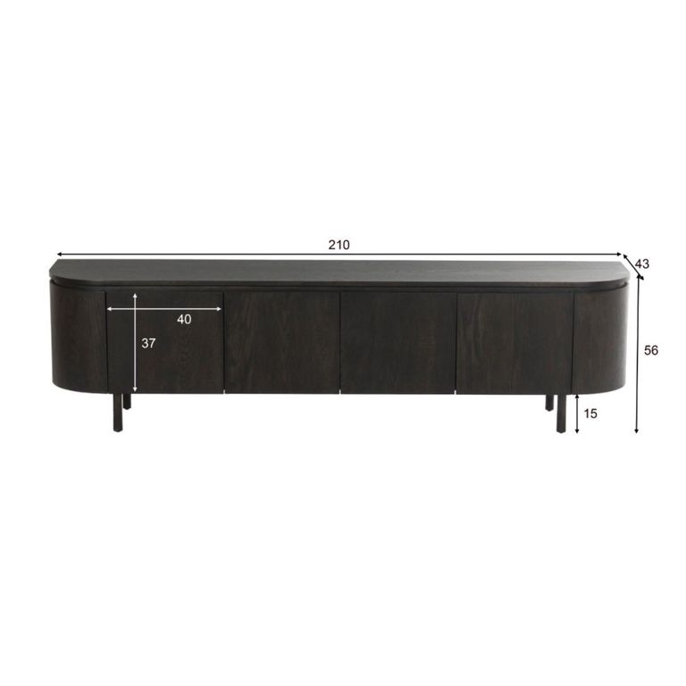 Tobago Curved TV Unit - 4 Door - 210cm - Large - Espresso Oak