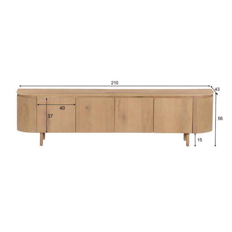 Tobago Curved TV Unit - 4 Door - 210cm - Large - Natural Oak