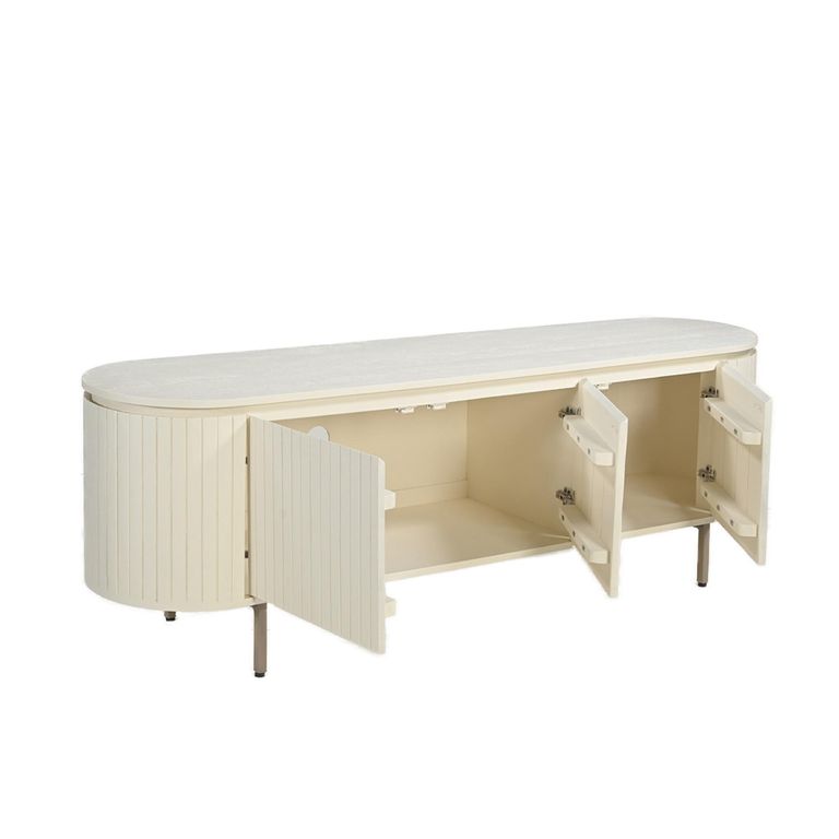 Patou Curved Fluted TV Unit - 3 Door - 170cm - Large - Off White - Mango Wood