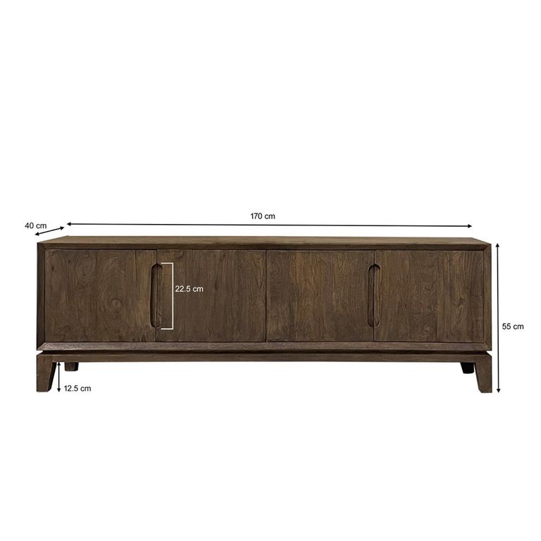 Cortez TV Unit - 4 Door - 170cm - Medium - Brown - Mango Wood
