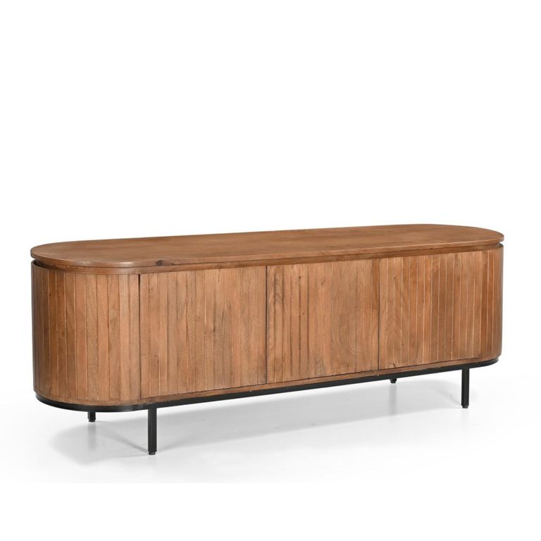 Noor Curved Fluted TV Unit - 3 Door - 170cm - Medium - Brown - Mango Wood