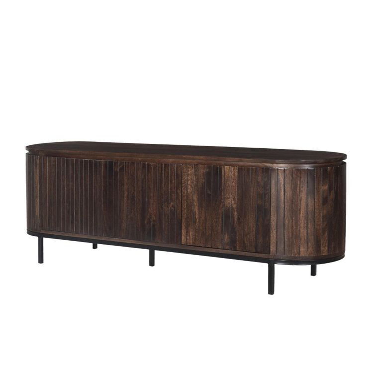 Noor Curved Fluted TV Unit - 3 Door - 170cm - Medium - Walnut - Mango Wood