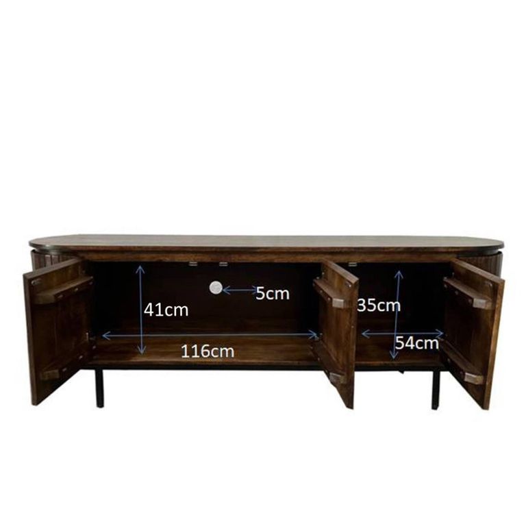 Noor Curved Fluted TV Unit - 3 Door - 170cm - Medium - Walnut - Mango Wood