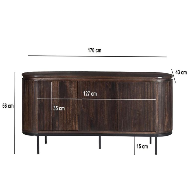 Noor Curved Fluted TV Unit - 3 Door - 170cm - Medium - Walnut - Mango Wood