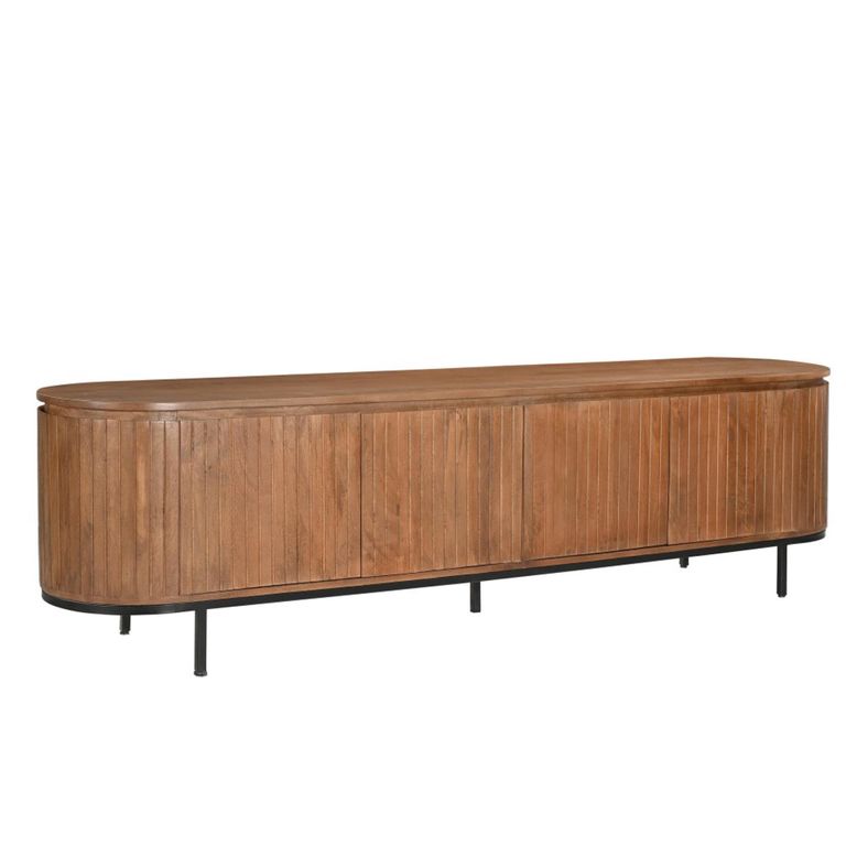 Noor Curved Fluted TV Unit - 4 Door - 210cm - Large - Brown - Mango Wood