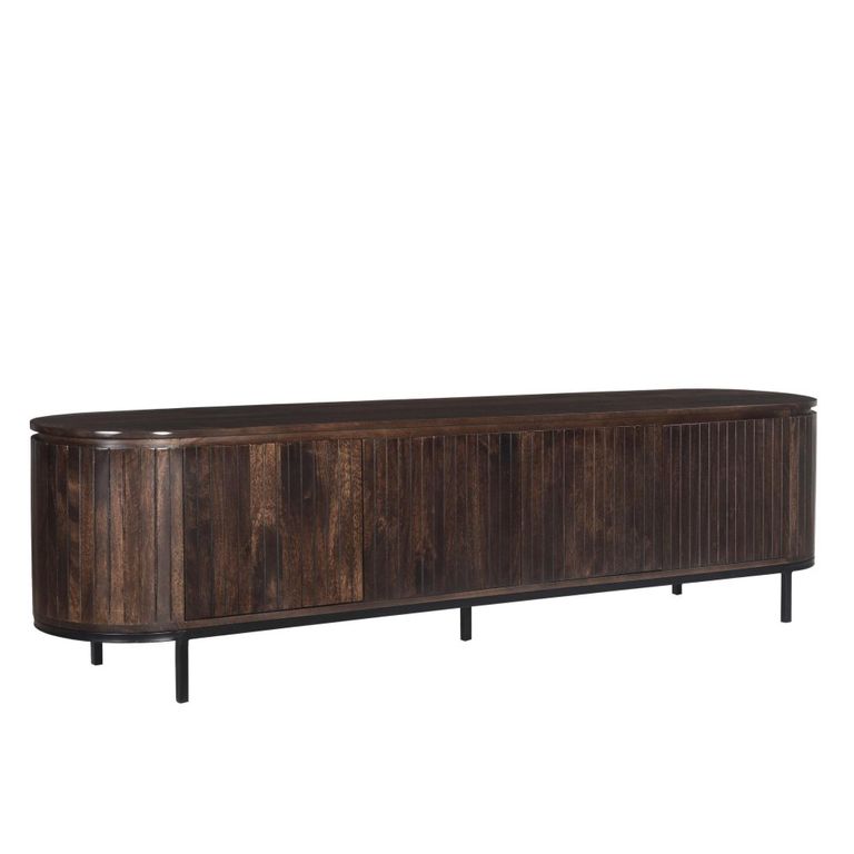 Noor Curved Fluted TV Unit - 4 Door - 210cm - Large - Walnut - Mango Wood