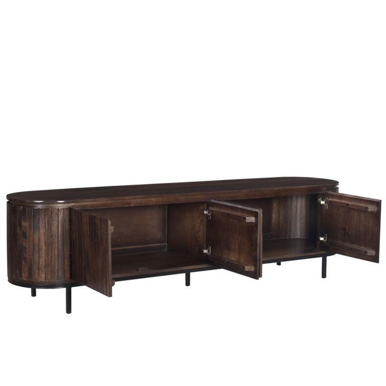 Noor Curved Fluted TV Unit - 4 Door - 210cm - Large - Walnut - Mango Wood